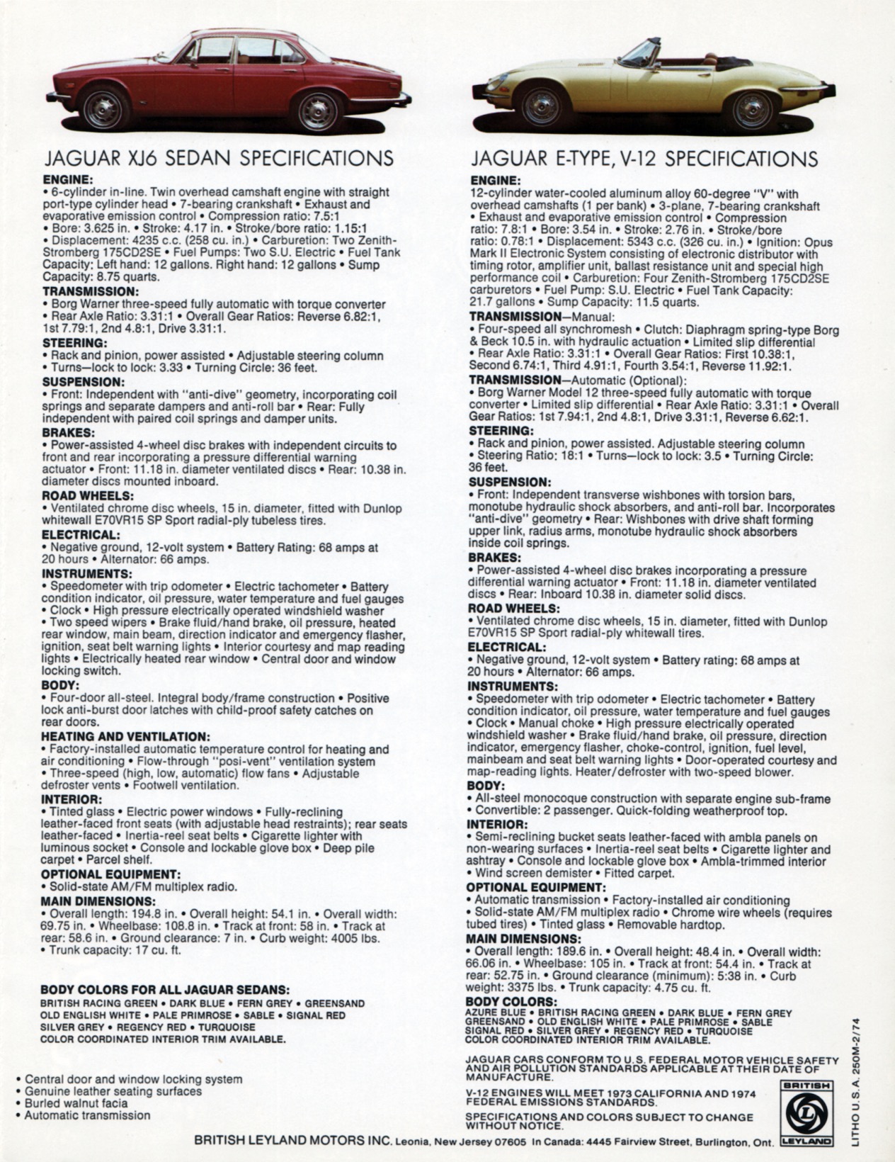 1974 Jaguar Model Lineup Brochure Page 5